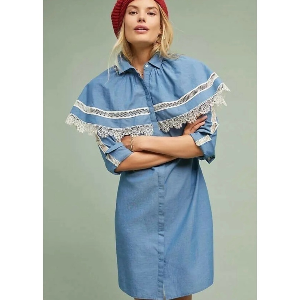 Gone With The West Size S Chambray Capelet-Look Mini Dress